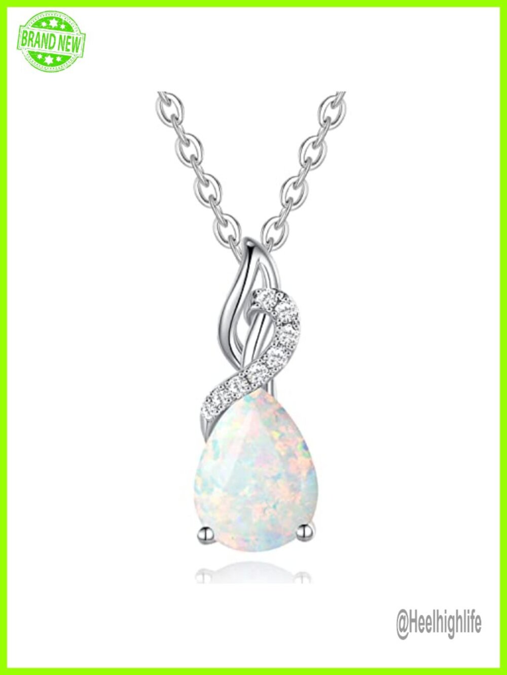 14K Solid White Gold Pear Birthstone Diamond Pendant Necklace